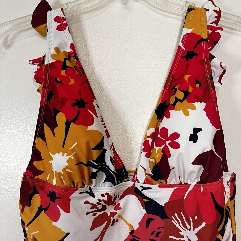 Anne Cole Floral Print Adjustable Ruffle Strap Plunge One Piece Swimsuit 14 - Picture 2 of 5